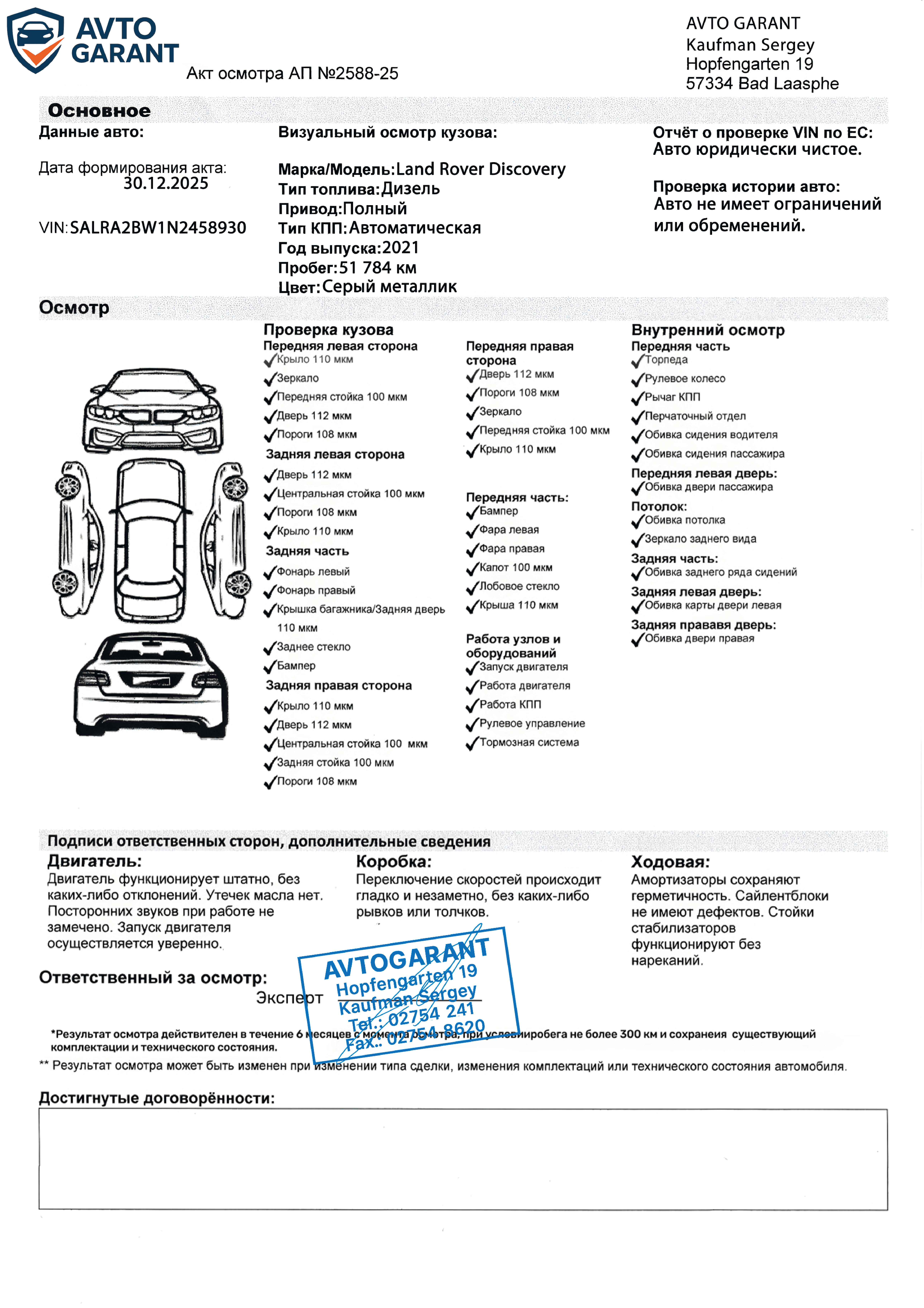 Акт осмотра автомобиля
